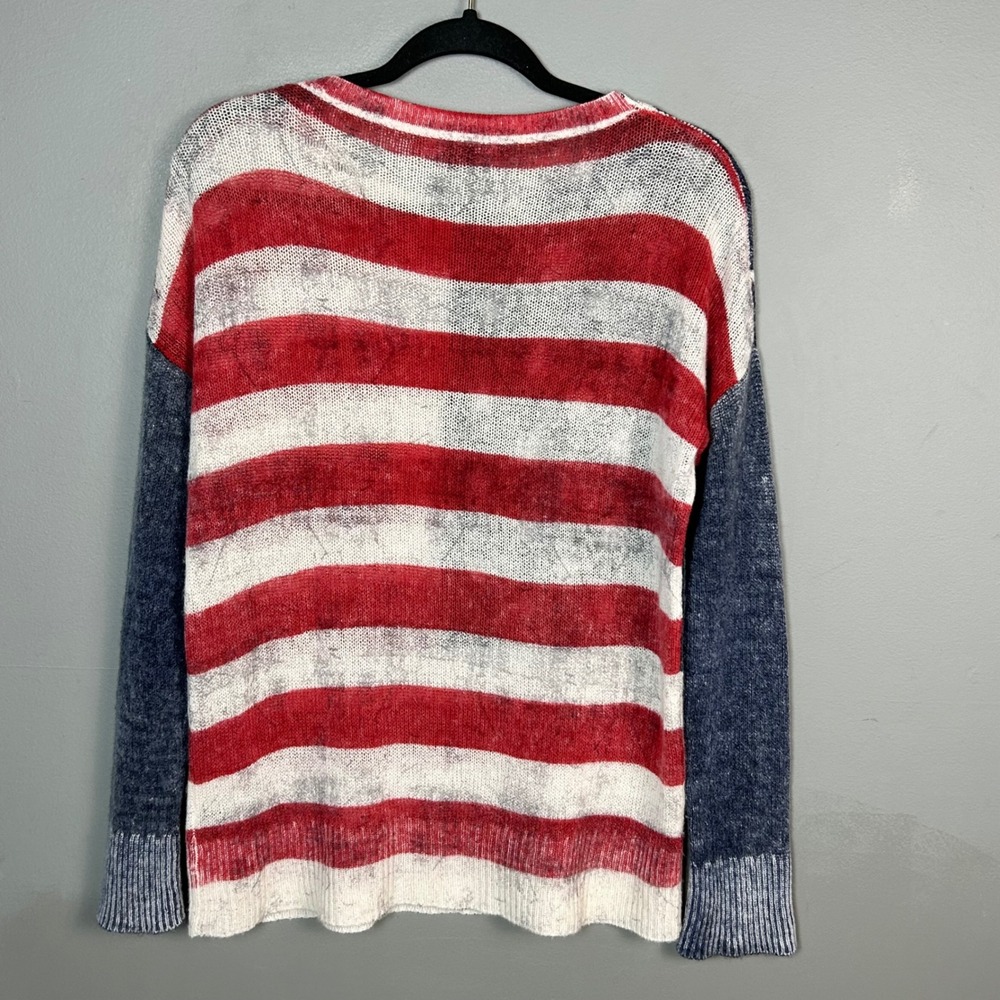 Skull Cashmere Sweater Small American Flag Cashmere Americana Western Coastal - Picture 4 of 12